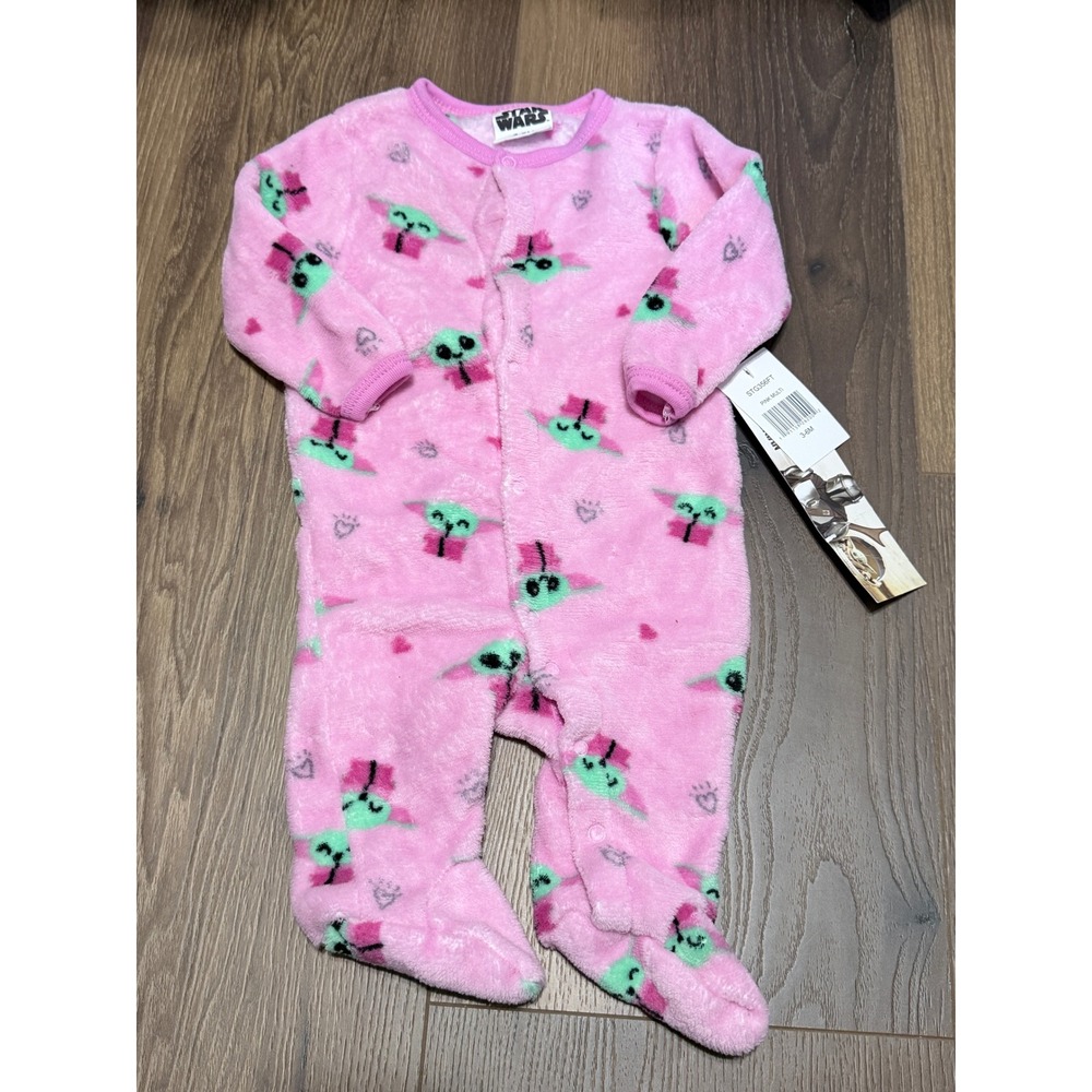 Star Wars Sleeper Girls 3-6M Pink Grogu Baby Yoda Fleece One Piece Pajamas